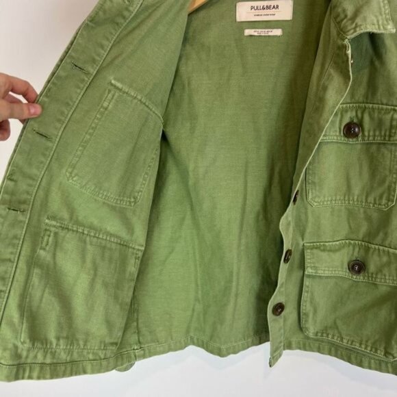 Pull&Bear Women’s XS Green Cotton Active Utility Army Jacket Coat Multi Pocket - Picture 3 of 9